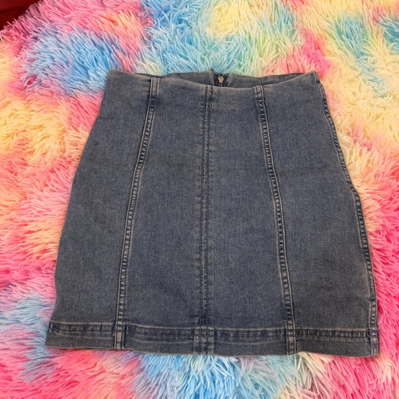 Free People Dresses & Skirts - Free People Denim Mini Skirt High Waisted Seamed Blue Jean Medium Wash Size 2